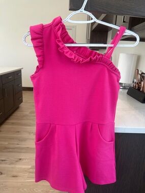 Janie and Jack Hot Pink One-Shoulder Ruffle Romper